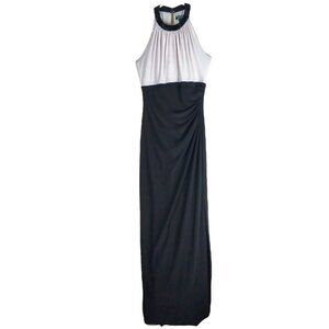 Lauren Ralph Lauren Evening Womens Maxi Gown Dress Colorblock Size 2 Beaded Neck